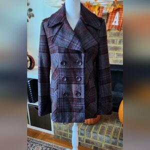 Moda International Multicolor Plaid Pea Coat